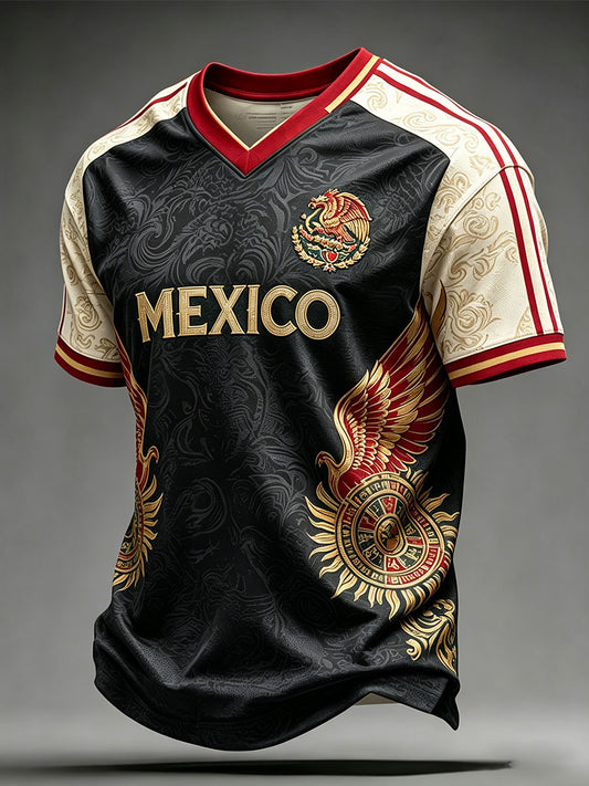 Men's Mexico Football Lover Printed V-neck T-shirt