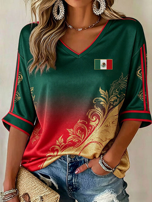 Women's Mexico Football Lover Printed T-shirt