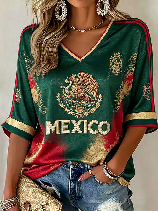 Women's Mexico Football Lover Printed T-shirt