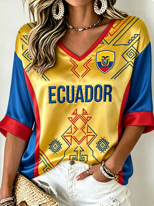 Women's Mid-length Sleeves V-Neck T-Shirt