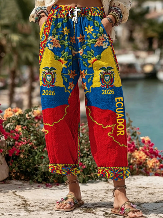 Women's ECUADOR 2026 Football Color Linen Blend Casual Pants