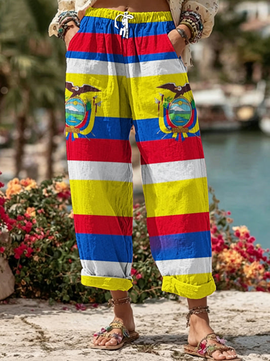 Women's Ecuador 2026  Embroidered Cotton Linen Casual Pants