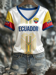 Women's ECUADOR 2026 Football V-Neck Short-Sleeve Silk T-Shirt