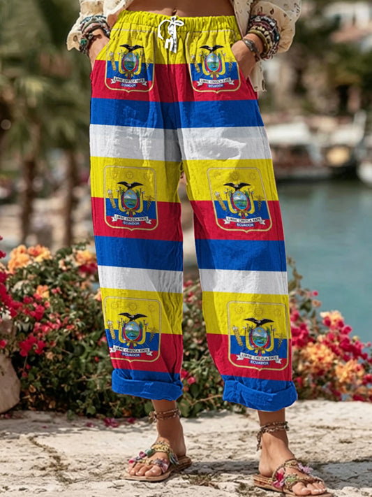 Women's Ecuador 2026  Embroidered Cotton Linen Casual Pants