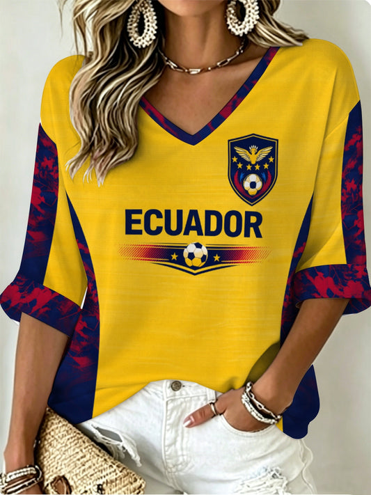 Women's Mid-length Sleeves V-Neck T-Shirt