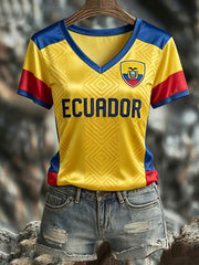 Women's ECUADOR 2026 Football V-Neck Short-Sleeve Silk T-Shirt