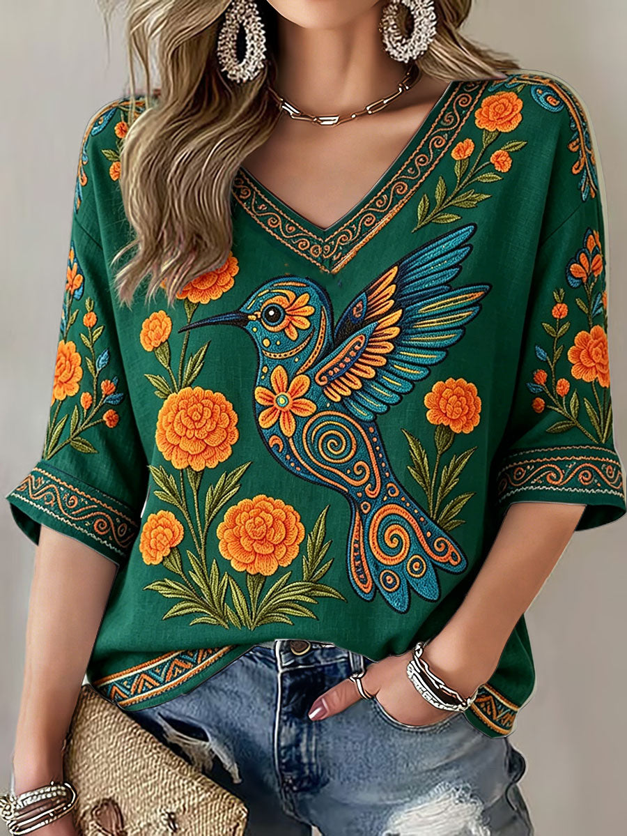 Women's Mexico Sports Lover Art Printed Linen T-shirt
