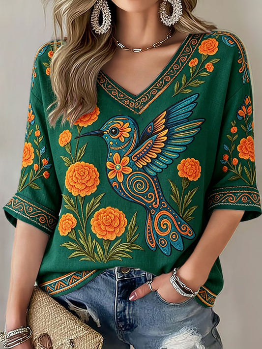 Women's Mexico Sports Lover Art Printed Linen T-shirt