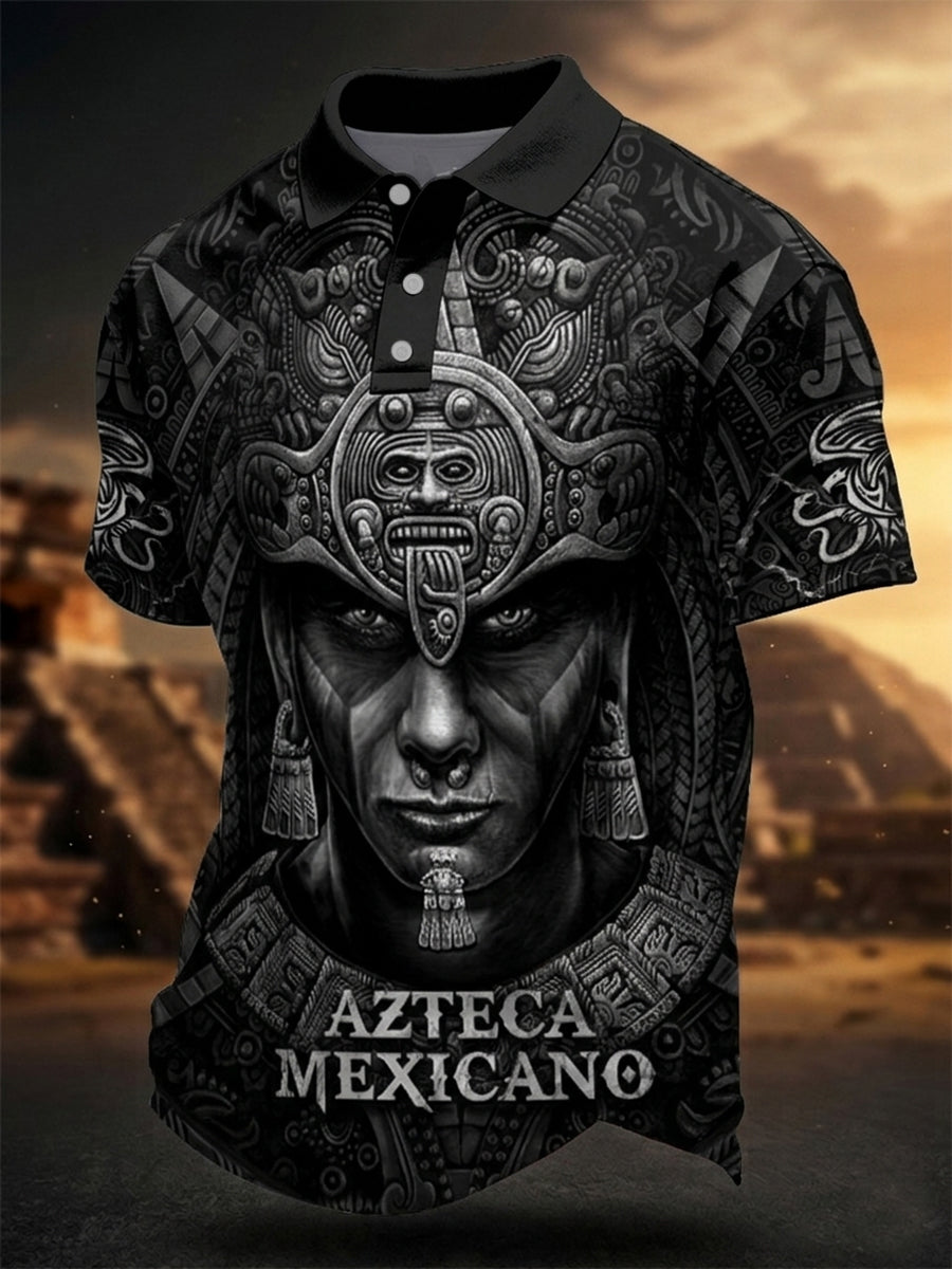 Men's Mexican Aztec Culture Print Casual Polo