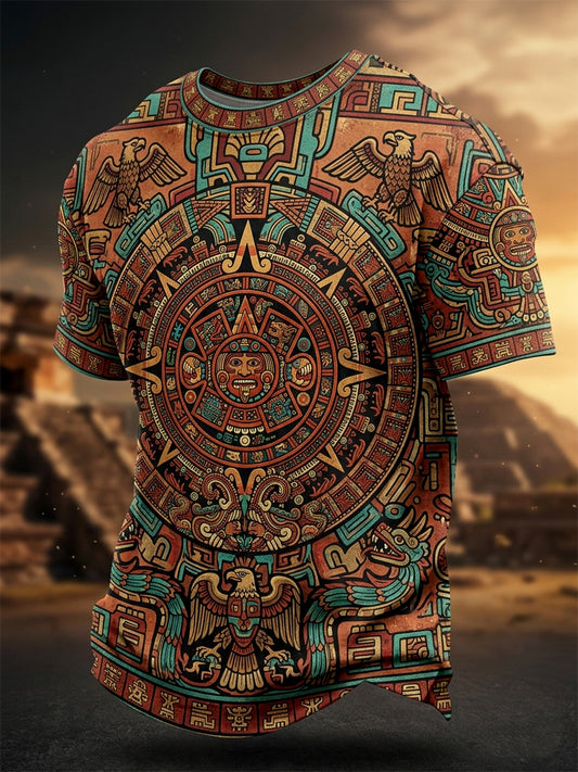 Men's Mexican Aztec Culture Print Casual Tee