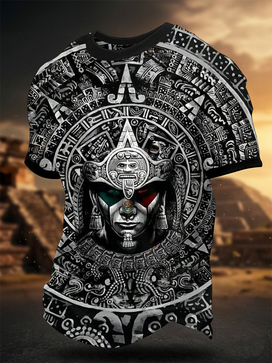Men's Mexican Aztec Culture Print Casual Tee