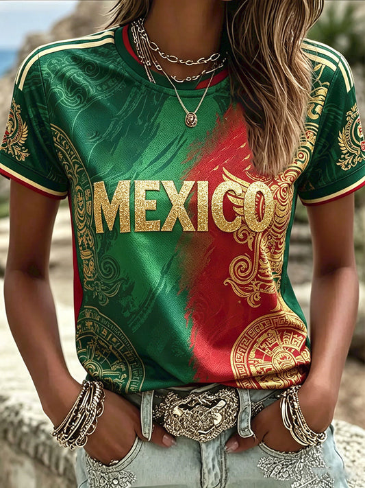 Women's Mexico Football Lover Art Printed T-shirt