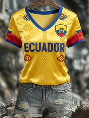 Women's ECUADOR 2026 Football V-Neck Short-Sleeve Silk T-Shirt