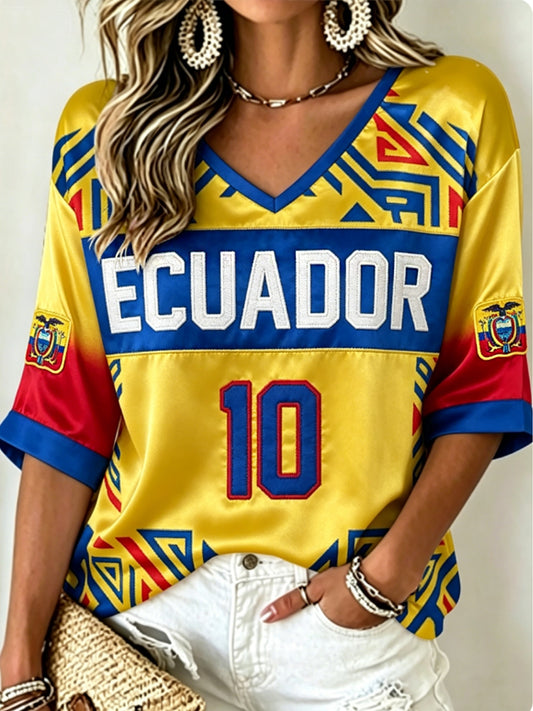 Women's Mid-length Sleeves V-Neck T-Shirt