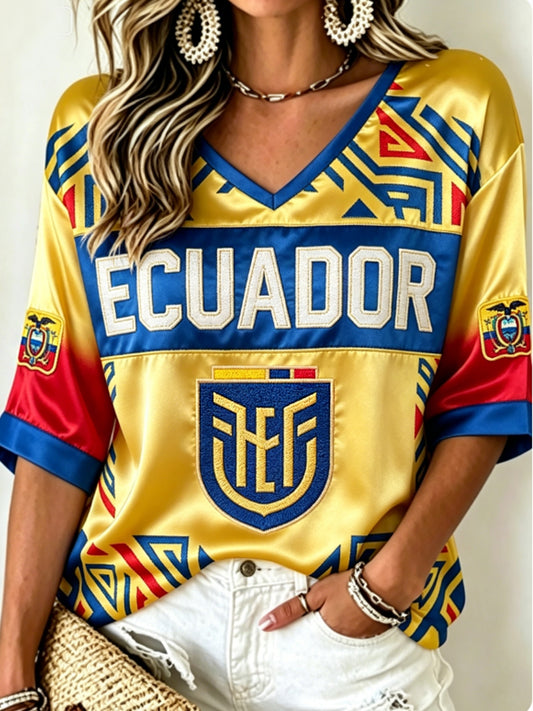 Women's Mid-length Sleeves V-Neck T-Shirt