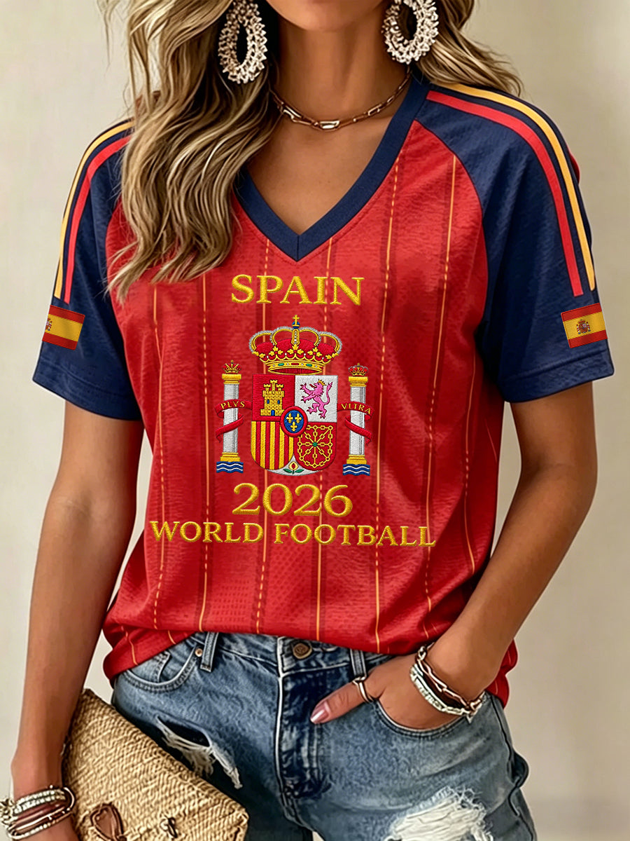 Women's Gift For Spain Soccer Fans Print Casual V-Neck Tee