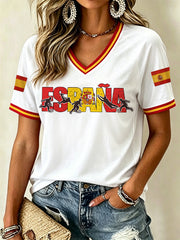 Women's Gift For Spain Soccer Fans Print Casual V-Neck Tee