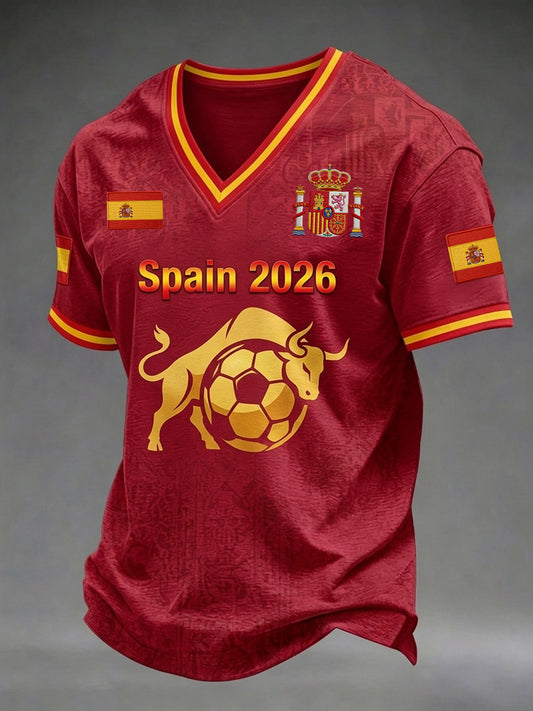 Men's Gift For Spain Soccer Fans Print Casual V-Neck Tee