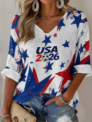 Women's USA Football Printed V-Neck T-Shirt