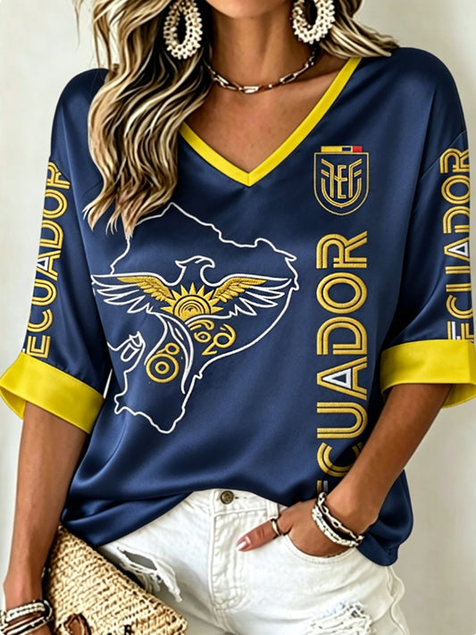 Women's Mid-length Sleeves V-Neck T-Shirt