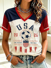 Women's USA Football Printed V-Neck T-Shirt