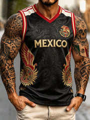Men's Mexico Football Lover Floral Art Printed Tank Tops