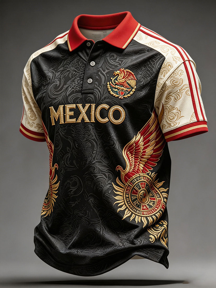 Men's Mexico Football Lover Floral Art Printed Casual Tops