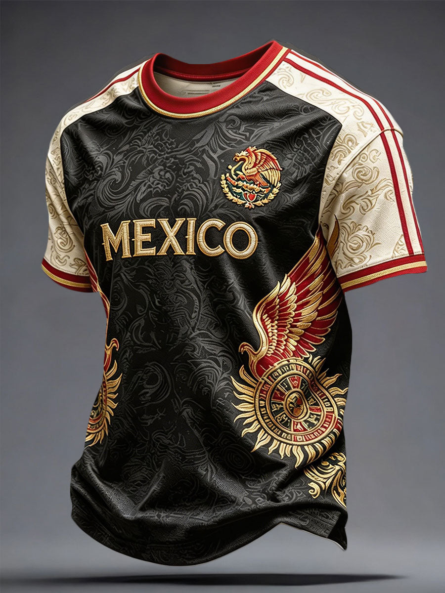 Men's Mexico Football Lover Floral Art Printed T-shirt