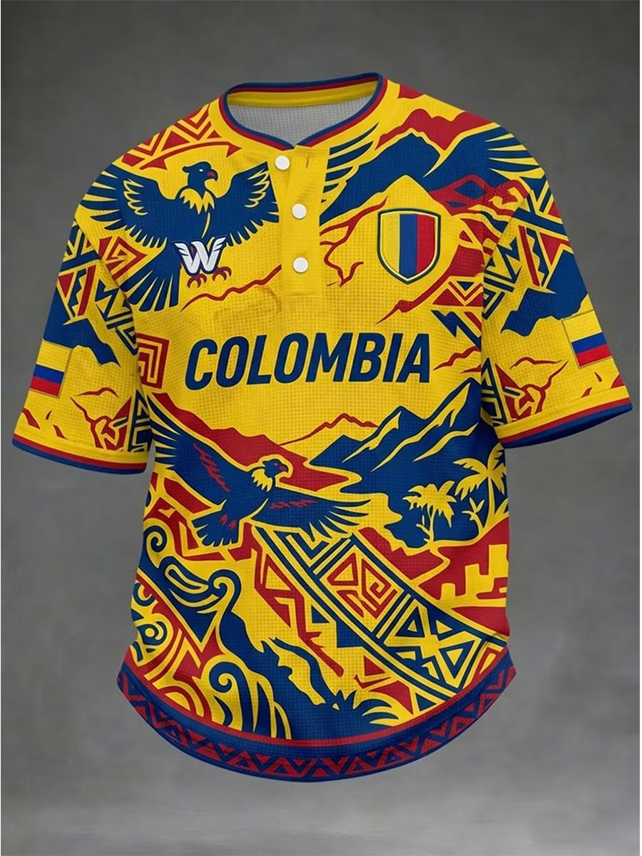 Men's Colombian Football Casual Print Short Sleeve T-Shirt