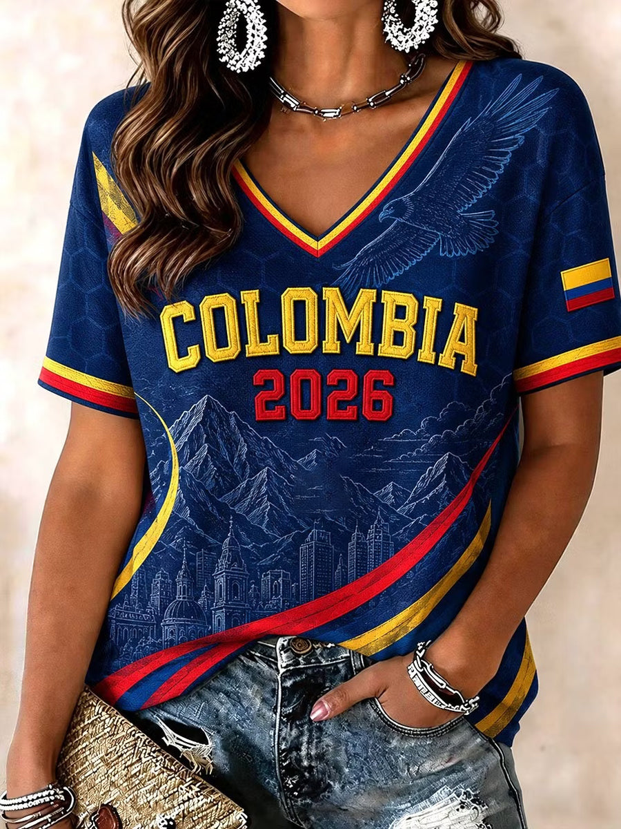 Women's Colombian Football Casual Print short-sleeved T-shirt