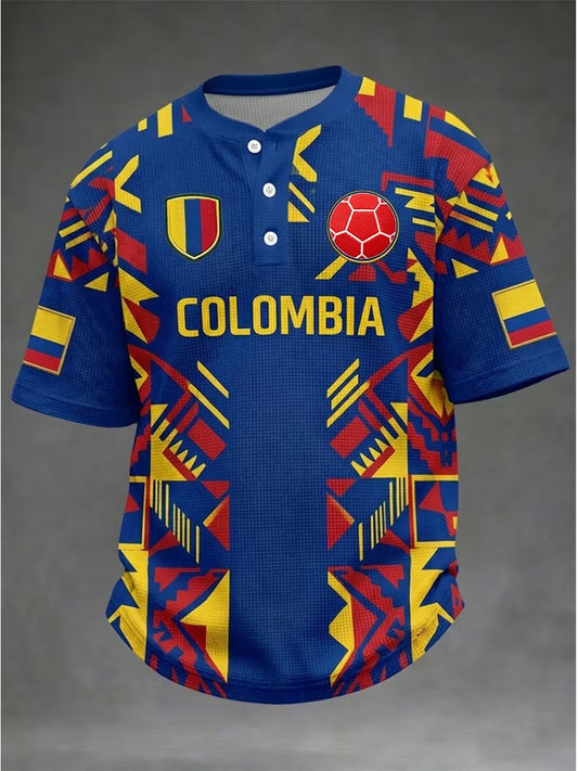 Men's Colombian Football Casual Print Short Sleeve T-Shirt