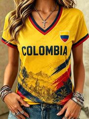 Women's Colombian Football Casual Print short-sleeved T-shirt
