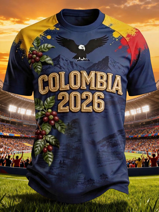 Men's Colombian Football Casual Print Waffle Short Sleeve