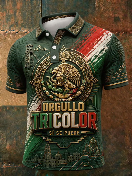 Men's Mexico Football Lover Floral Art Printed Casual Tops