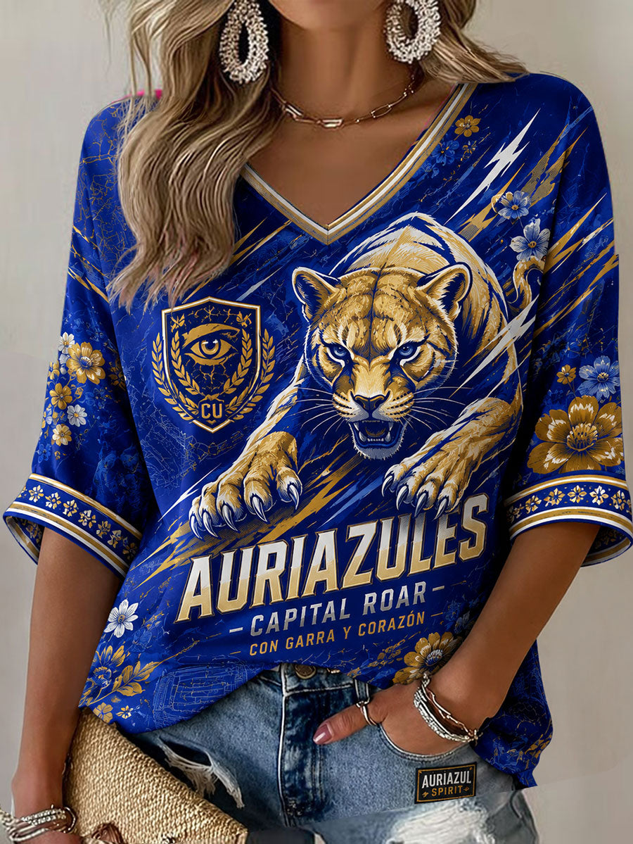 Women's Vamos Auriazules Mexico Football Lover Printed T-Shirt