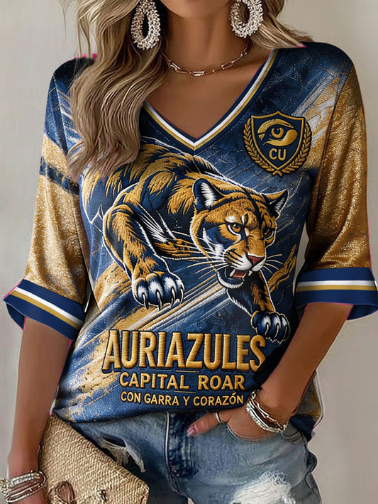 Women's Vamos Auriazules Mexico Football Lover Printed T-Shirt