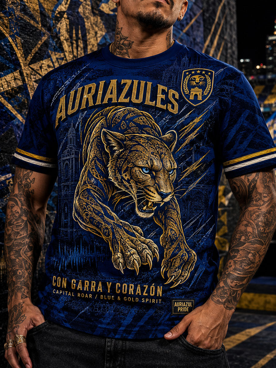Men's Vamos Auriazules Mexico Football Lover Printed T-shirt
