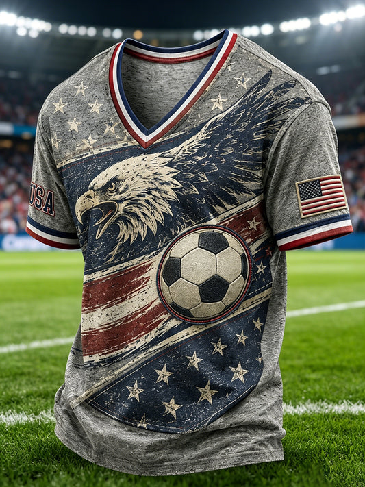 Men's USA Soccer Fan Print V-neck T-shirt