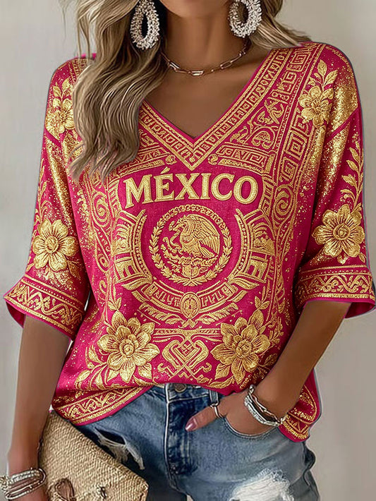 Women's Mexico Football Lover Art Printed T-shirt