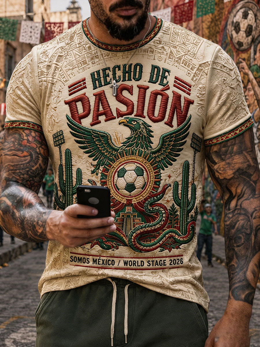 Men's Mexico Football Lover Art Printed T-shirt