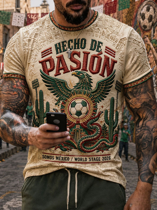 Men's Mexico Football Lover Art Printed T-shirt