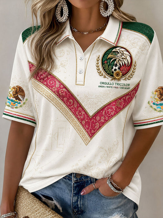 Women's Mexico Football Lover Art Printed Casual Tops