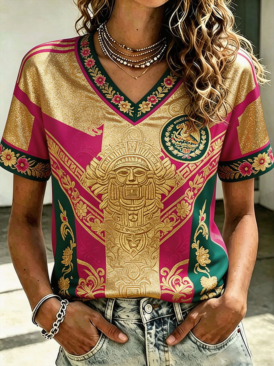 Women's Mexico Football Lover Art Printed T-shirt