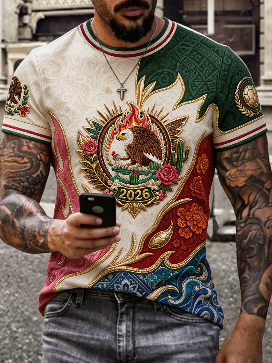 Men's Mexico Football Lover Art Printed T-shirt