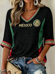 Women's Mexico Football Lover Art Printed T-shirt