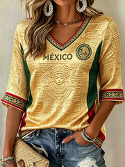 Women's Mexico Football Lover Art Printed T-shirt