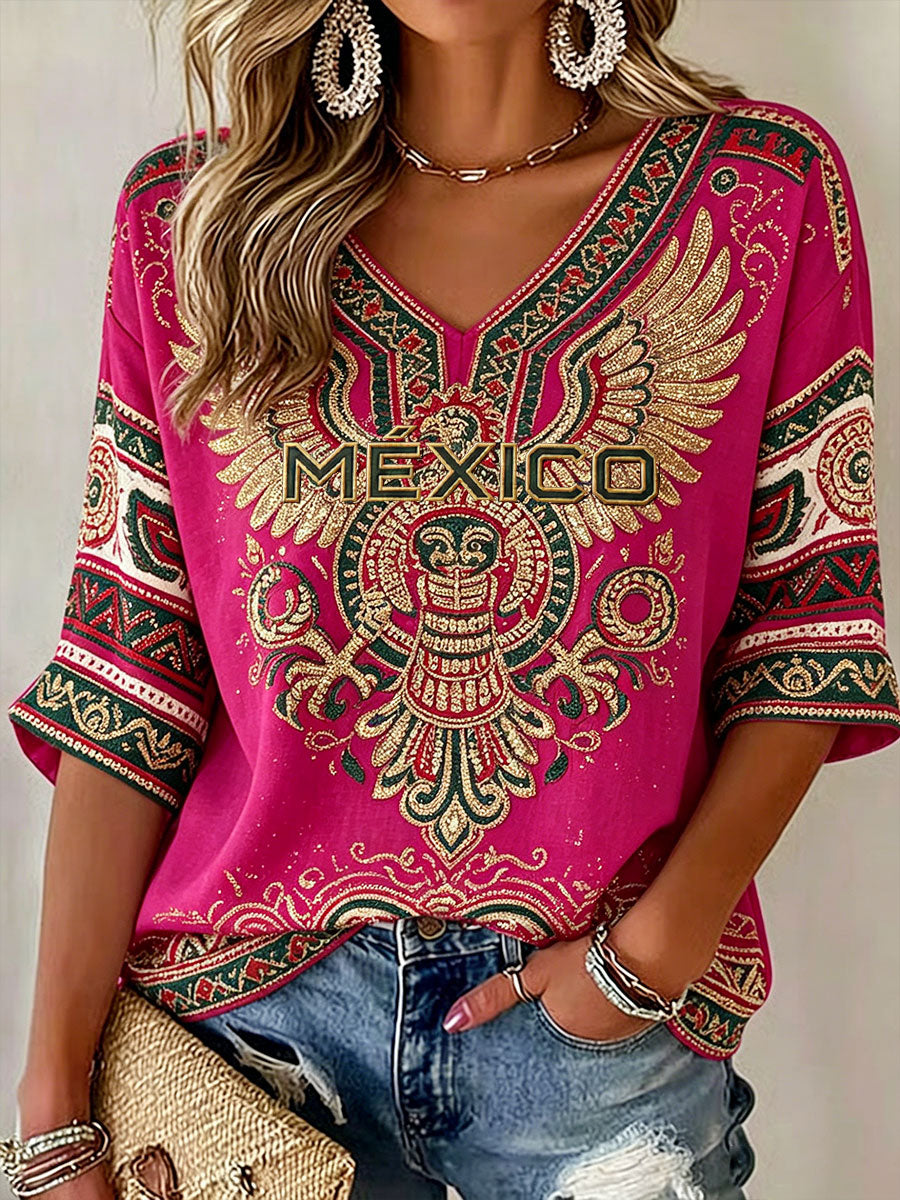 Women's Mexico Football Lover Art Printed T-shirt