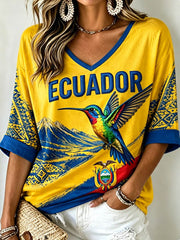 Women's Mid-length Sleeves V-Neck T-Shirt