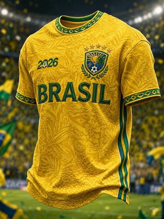 Men's Brazil Football Fan Gift Short Sleeve T-shirt