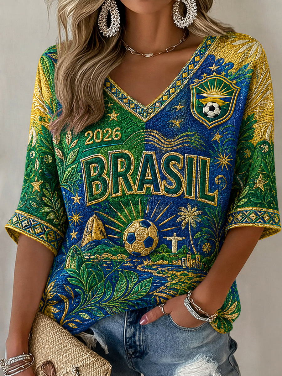 Women's Gift For Soccer Fans Print Casual Half-Sleeves V-Neck T-Shirt